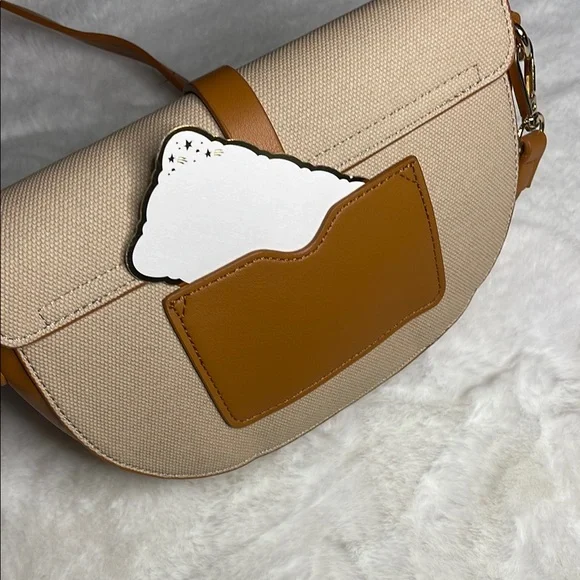 Faux Straw look PU  Cream and Tan Crossbody Bag with 2 removable straps - Picture 7 of 13